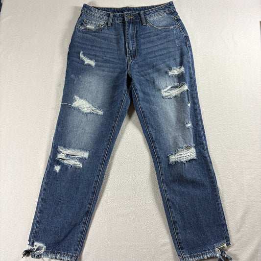 Distressed Straight Leg Jeans Windsor Tag 7 Fits Like X Blue Denim Raw Hem