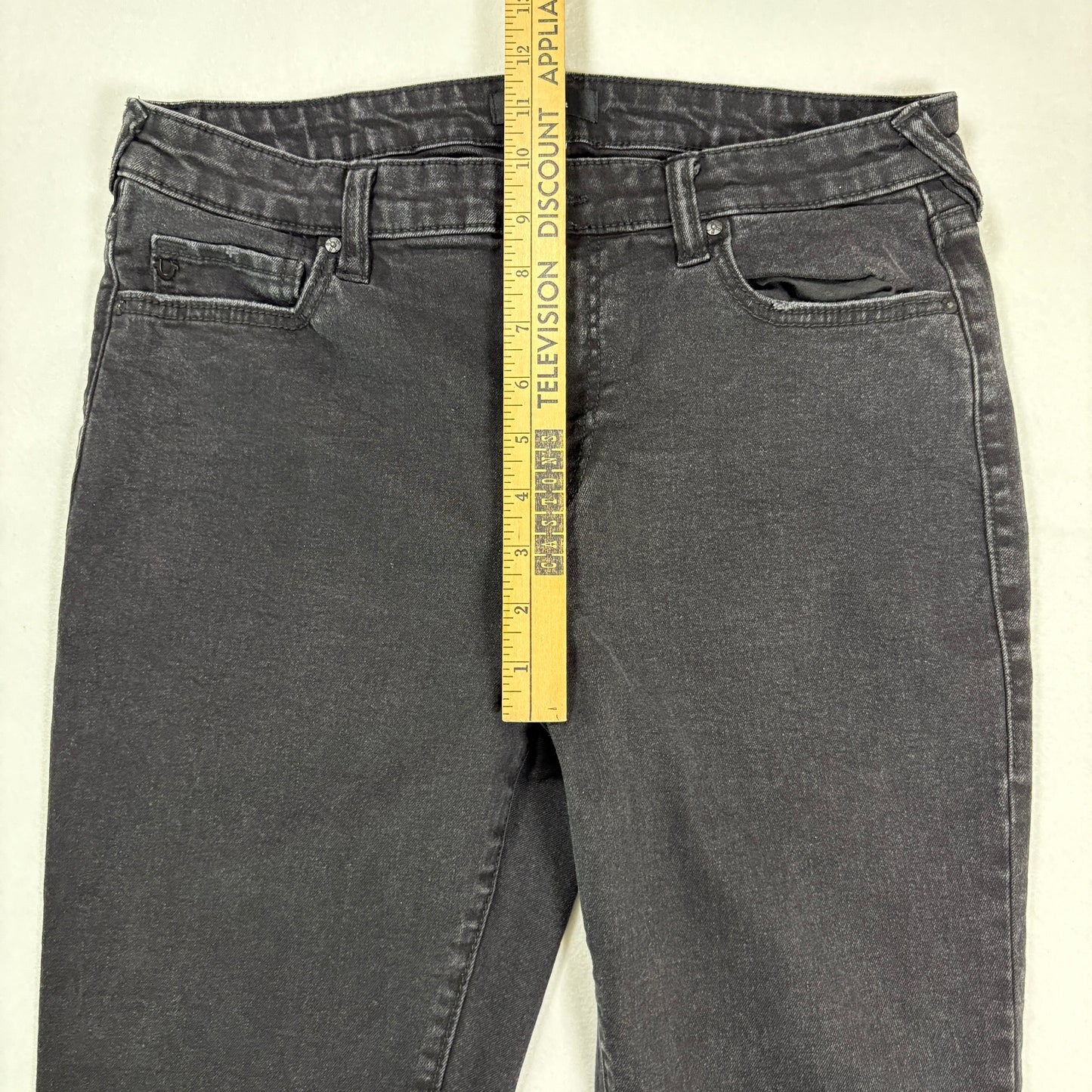 True Religion Colette Jeans Slim Straight Black Frayed Hem Size 32 Men’s Denim