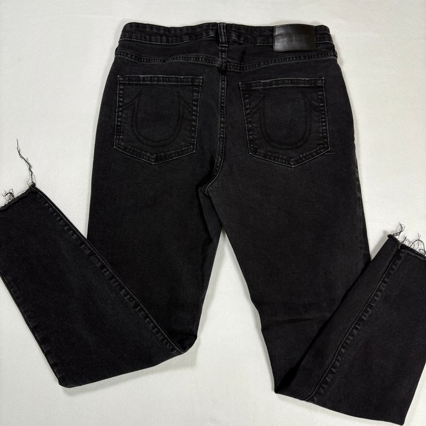 True Religion Colette Jeans Slim Straight Black Frayed Hem Size 32 Men’s Denim