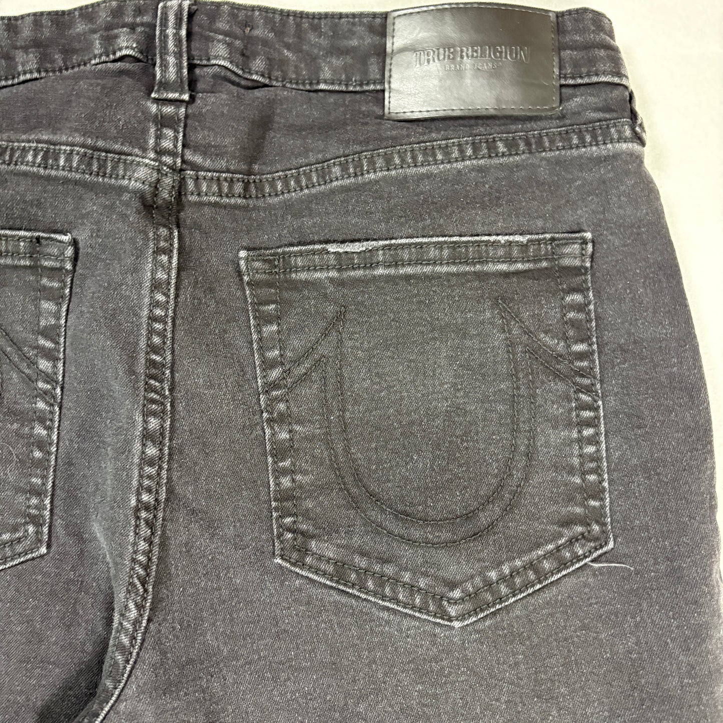 True Religion Colette Jeans Slim Straight Black Frayed Hem Size 32 Men’s Denim