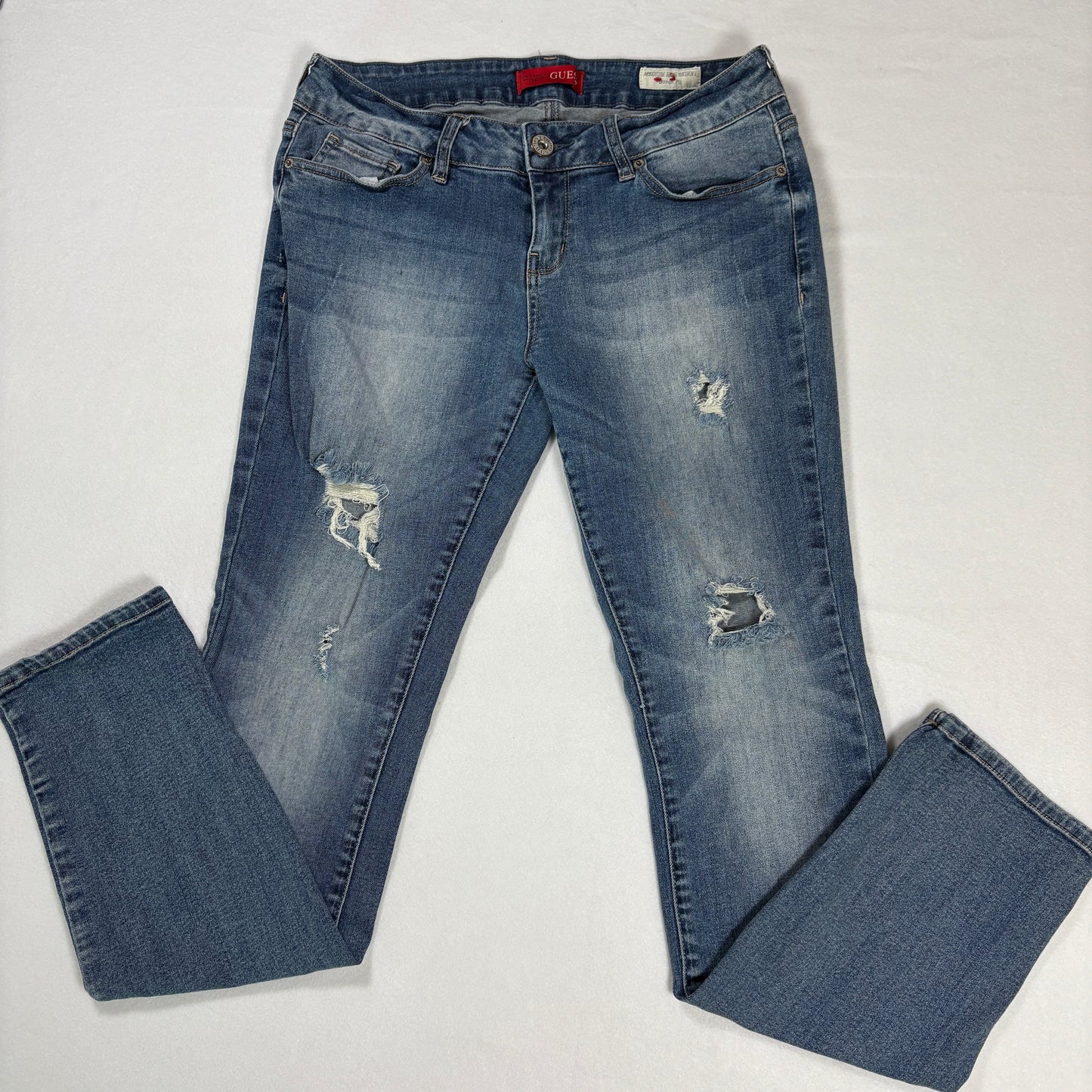 Guess Jeans Women’s Distressed Skinny Medium Rise Stretch Blue Denim Size 31