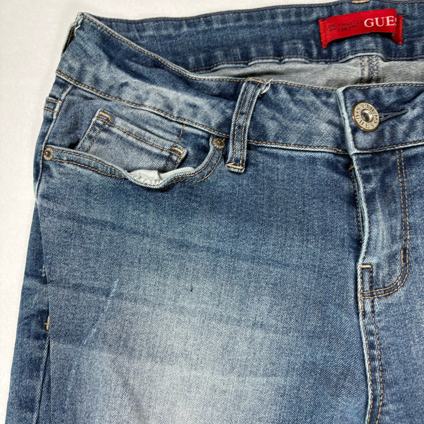 Guess Jeans Women’s Distressed Skinny Medium Rise Stretch Blue Denim Size 31