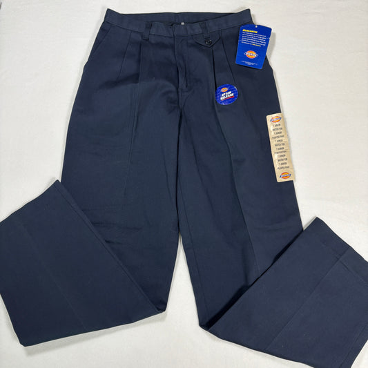 Dickies Pants Junior 7 Navy Blue Pleated Workwear Stain Release Blend Durable