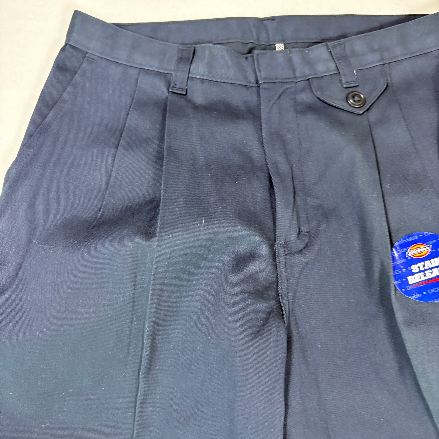 Dickies Pants Junior 7 Navy Blue Pleated Workwear Stain Release Blend Durable