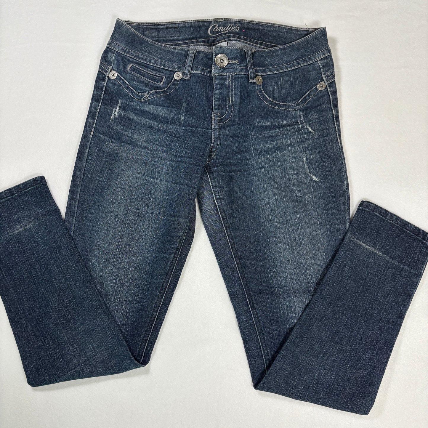 Candie’s Jeans Junior 7 Dark Wash Bootcut Stretch Denim Distressed Casual