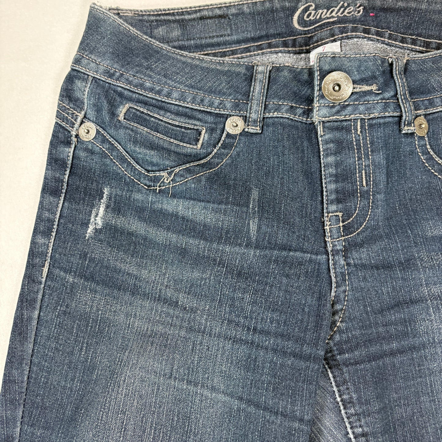 Candie’s Jeans Junior 7 Dark Wash Bootcut Stretch Denim Distressed Casual