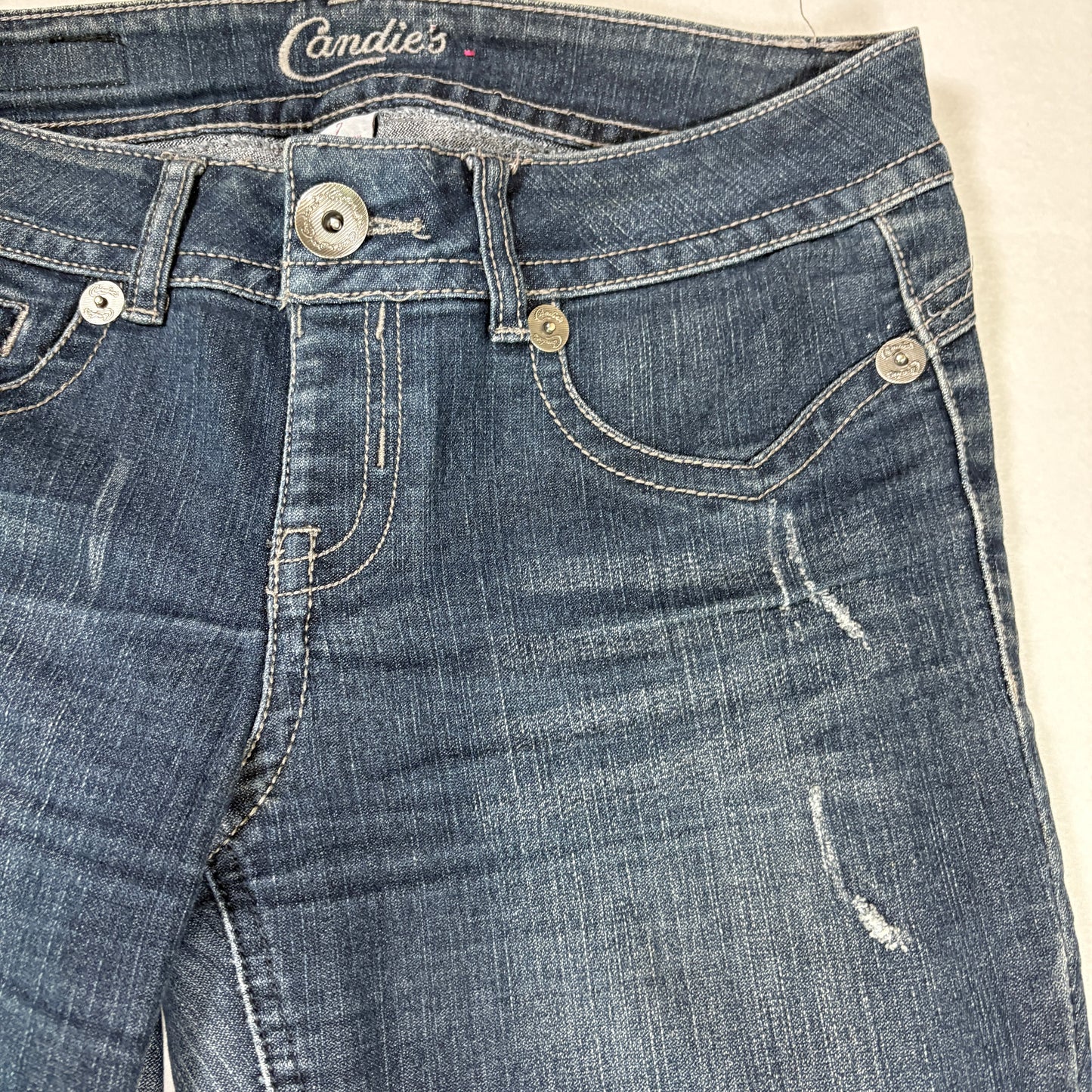 Candie’s Jeans Junior 7 Dark Wash Bootcut Stretch Denim Distressed Casual