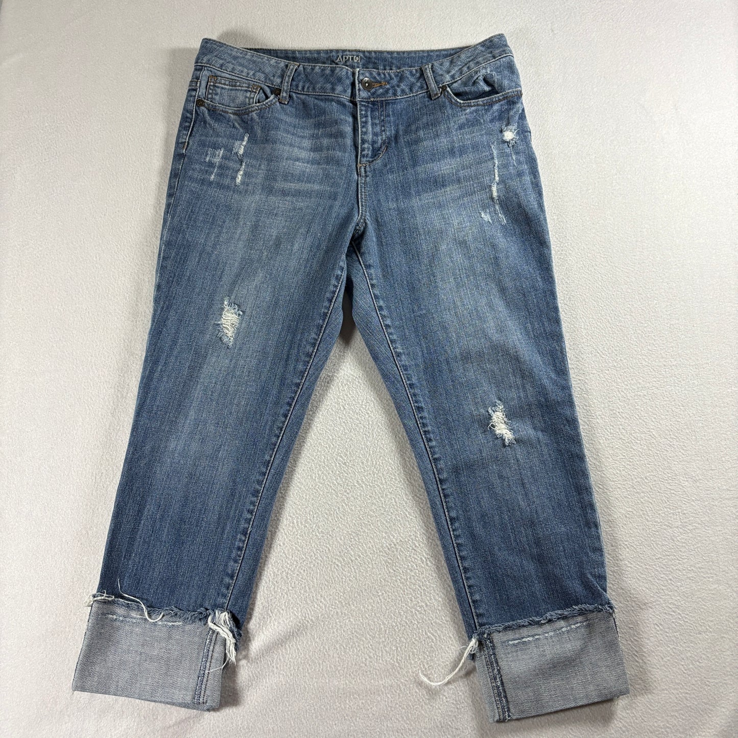 Distressed Skinny Jeans APT 9 Tag 12 Fits Like 32X24 Blue Raw Hem Cuffed Crop