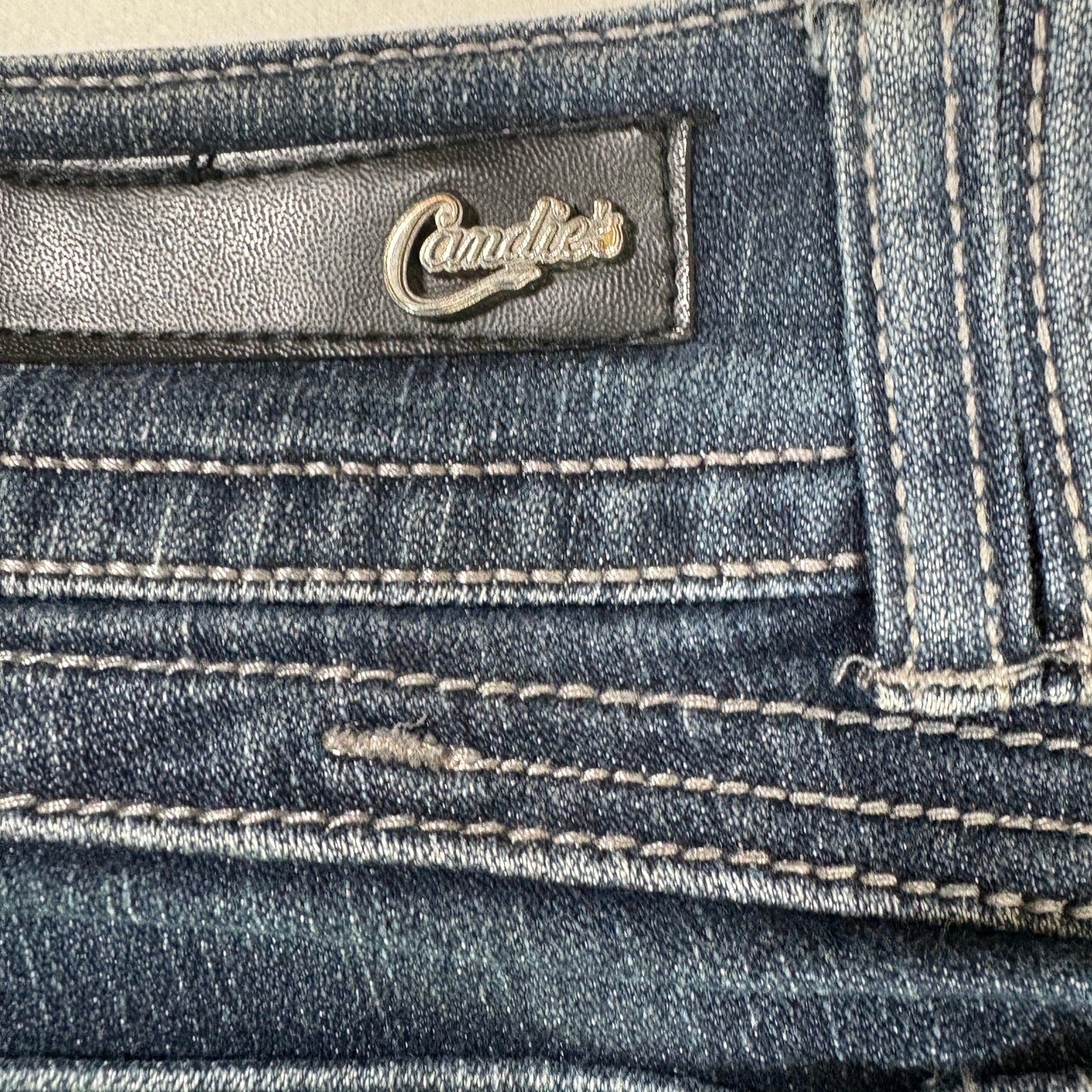 Candie’s Jeans Junior 7 Dark Wash Bootcut Stretch Denim Distressed Casual