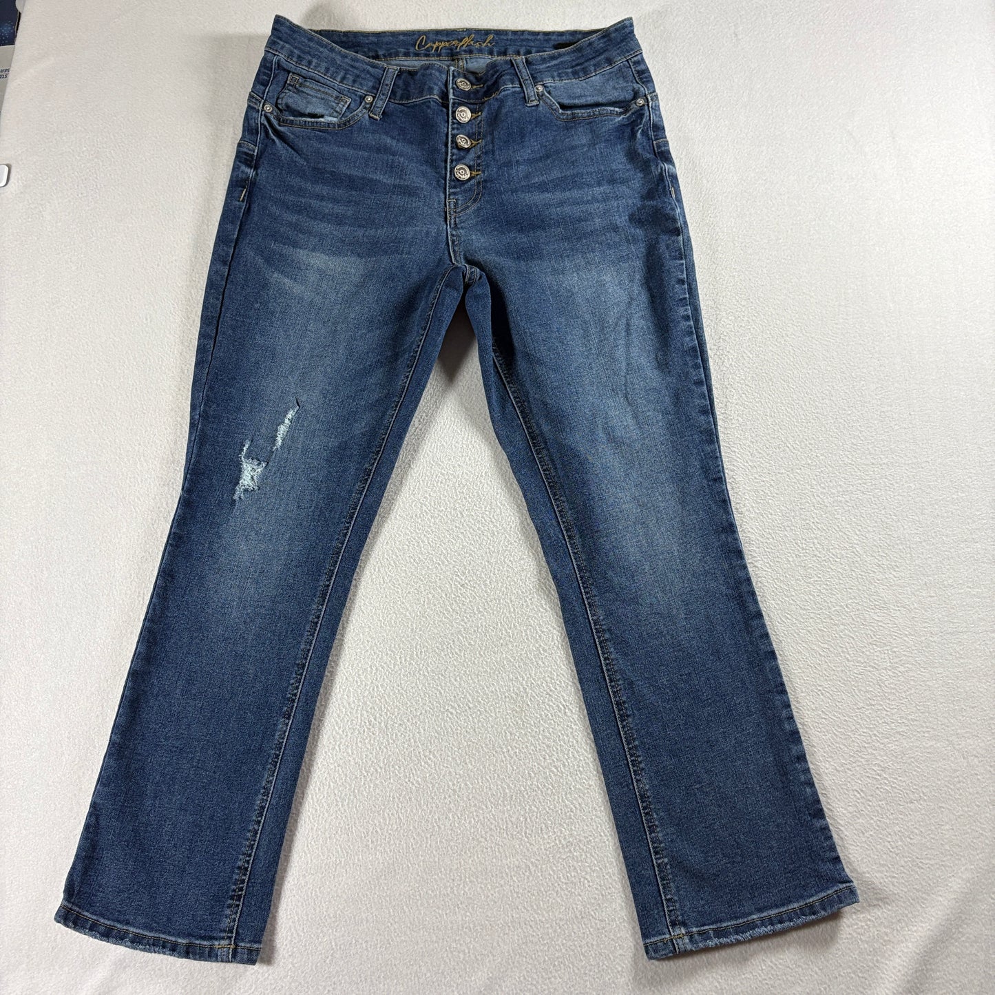 High Rise Button Fly Skinny Crop Cuffed Jeans Tag 7 Fits Like 31X26 Blue Stretch