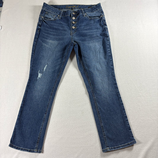 High Rise Button Fly Skinny Crop Cuffed Jeans Tag 7 Fits Like 31X26 Blue Stretch