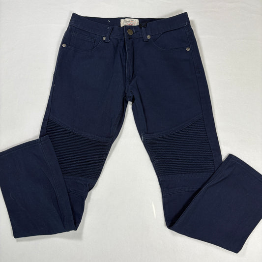 PJ Mark Jeans 32x32 Navy Blue Moto Biker Denim Taper Fit Ribbed Panels