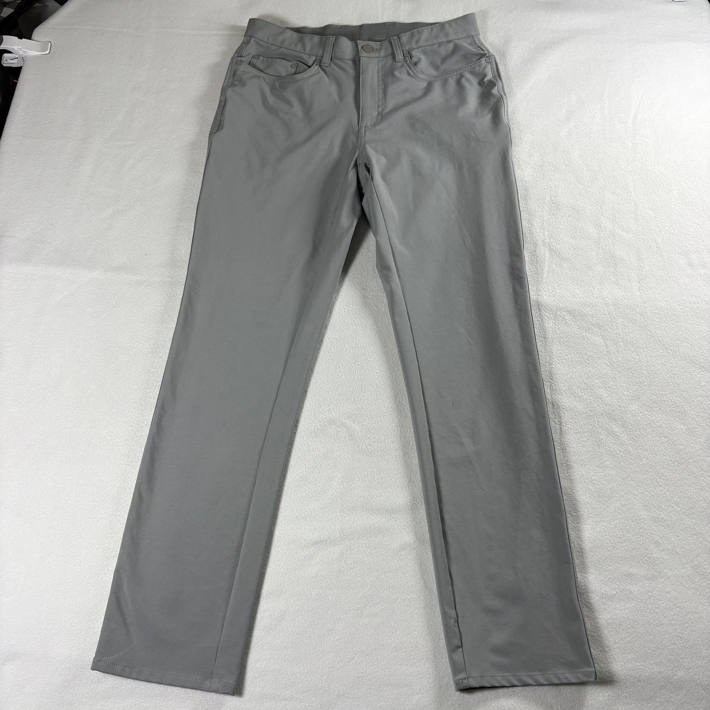 Greg Norman Mens 30x30 Gray Golf Pants Performance Stretch Slim Fit Shark Logo