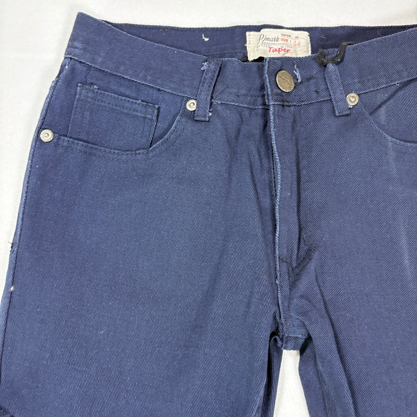 PJ Mark Jeans 32x32 Navy Blue Moto Biker Denim Taper Fit Ribbed Panels