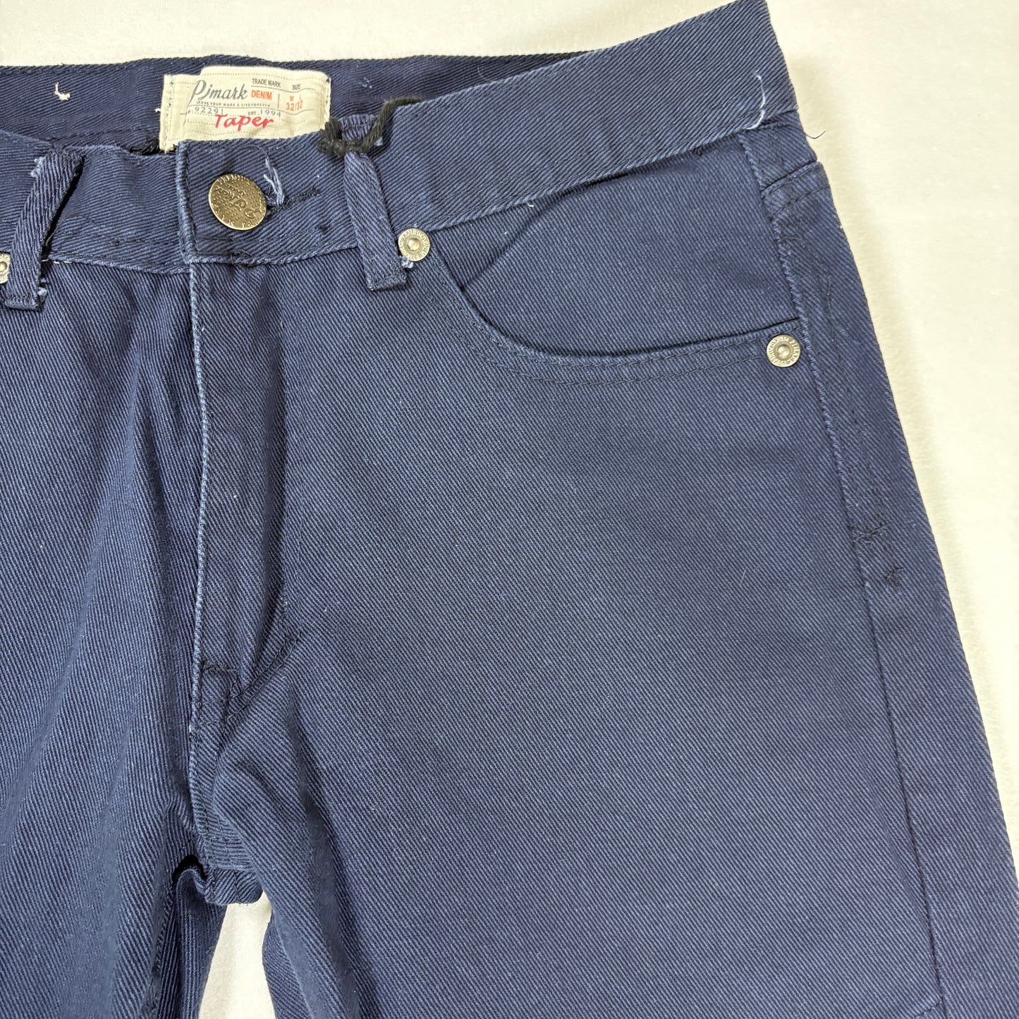 PJ Mark Jeans 32x32 Navy Blue Moto Biker Denim Taper Fit Ribbed Panels