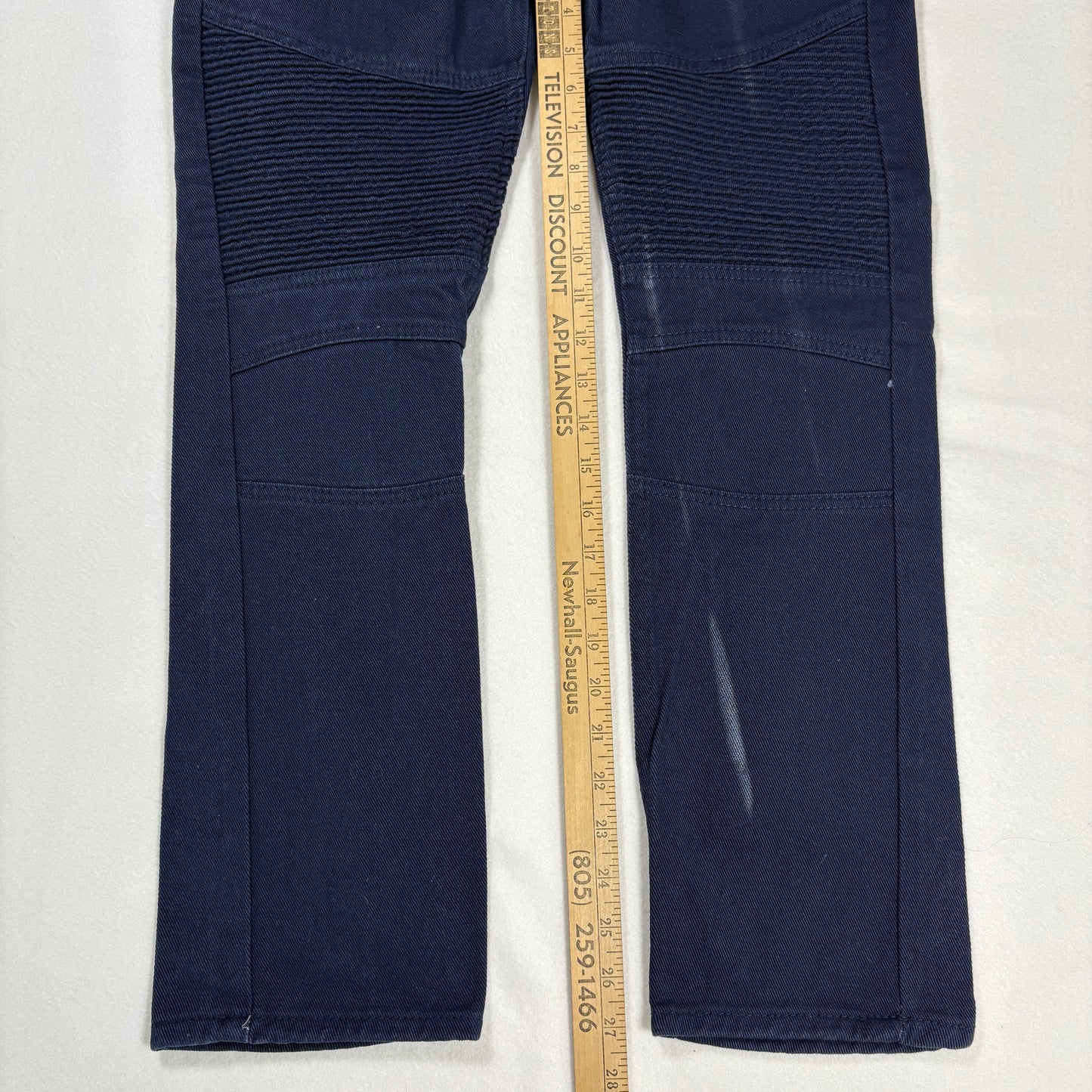 PJ Mark Jeans 32x32 Navy Blue Moto Biker Denim Taper Fit Ribbed Panels