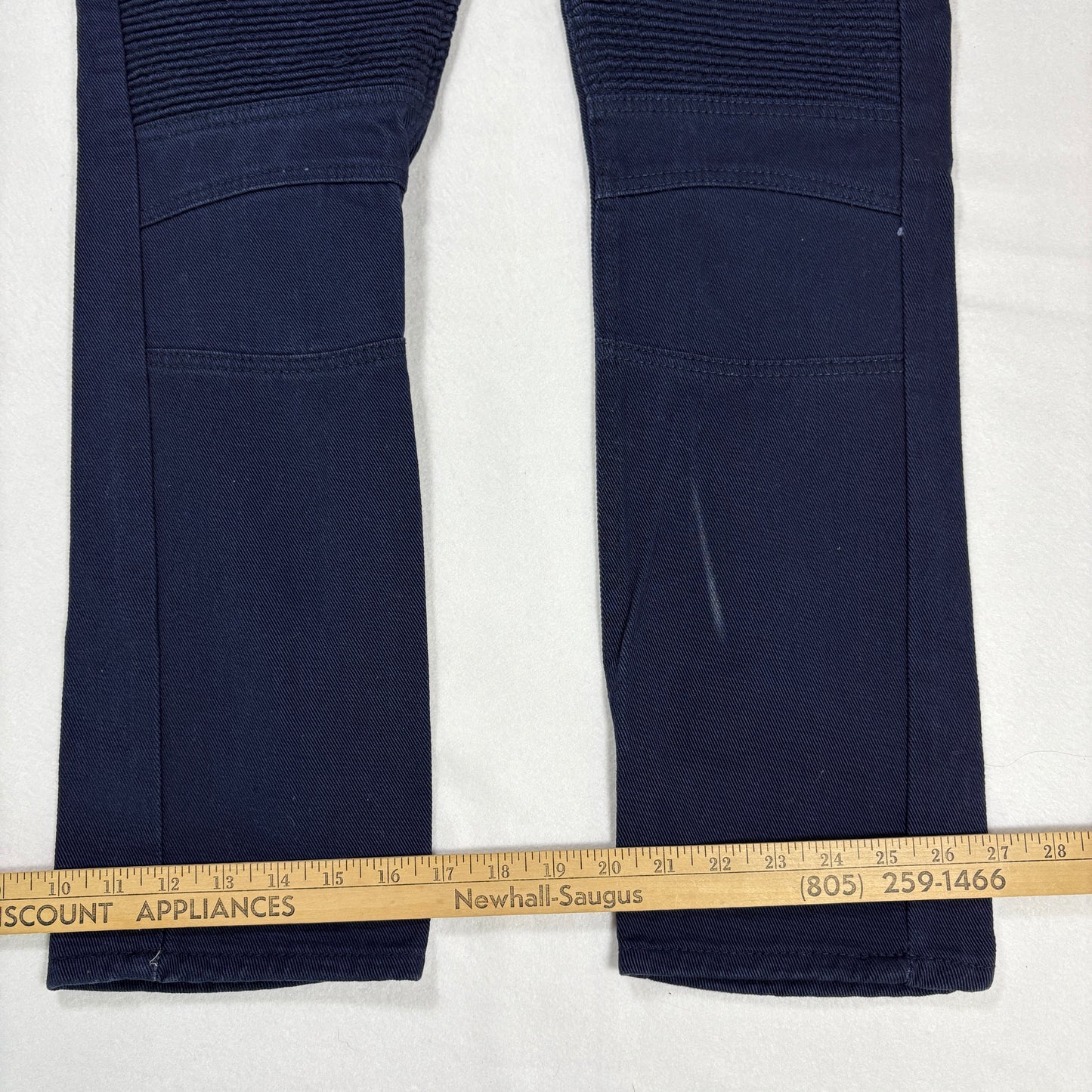 PJ Mark Jeans 32x32 Navy Blue Moto Biker Denim Taper Fit Ribbed Panels