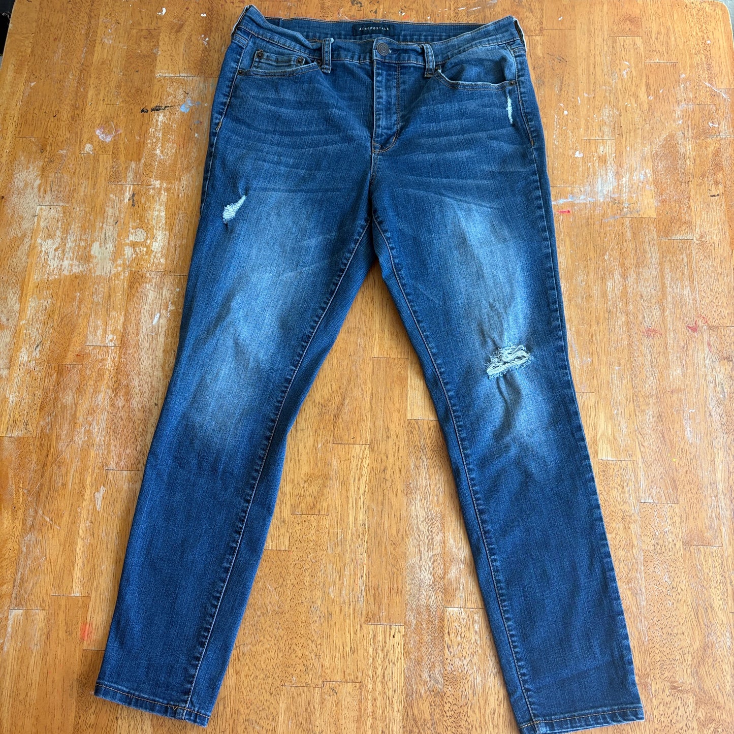 Distressed Skinny Jeans Stretch Denim Y2K Aeropostale 12 Fits Like 32X27 Blue