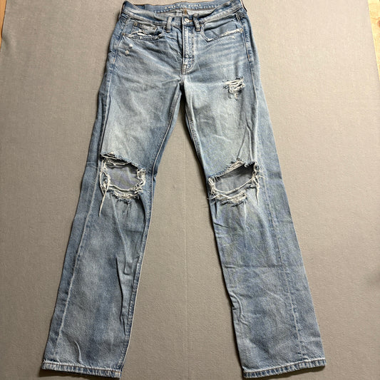 American Eagle Low Rise Baggy Straight Jeans Distressed Womens Fits 30x32