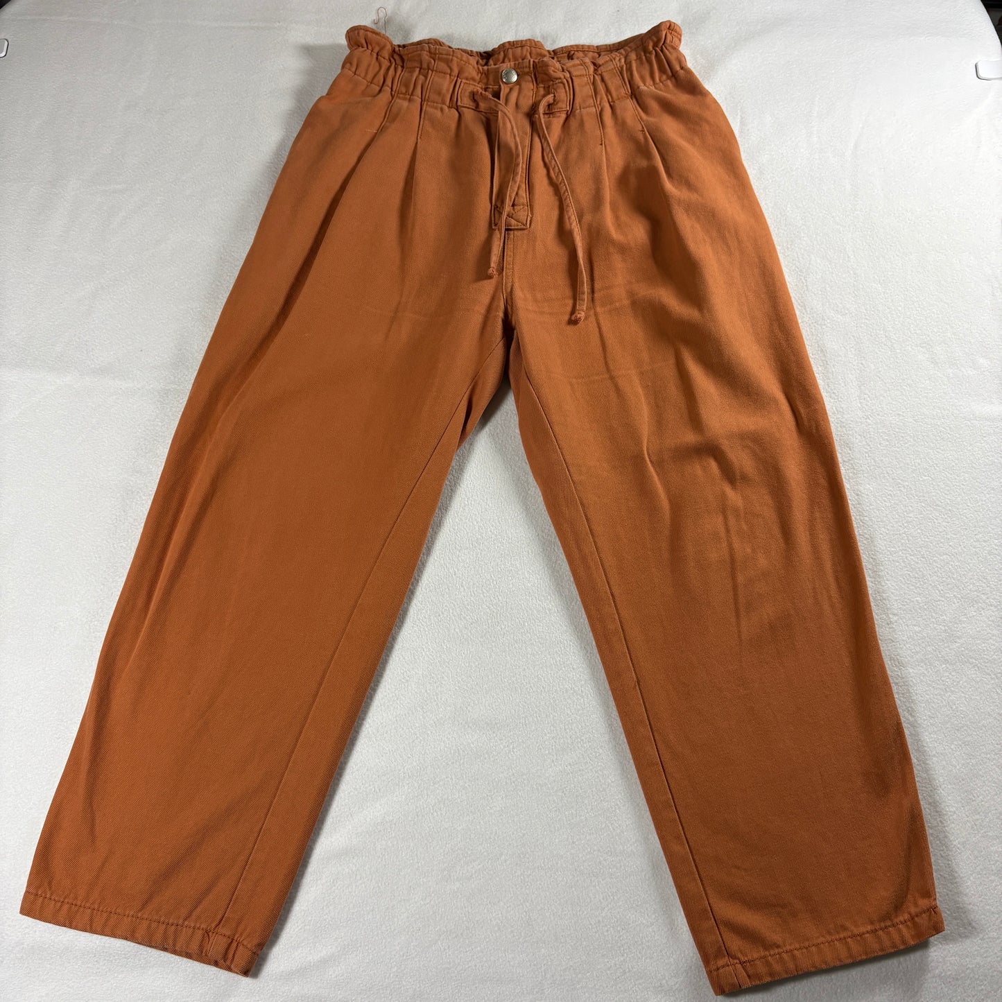Listicle Womens Small Rust Paperbag Waist Pants Boho Casual Tapered Cotton Soft!