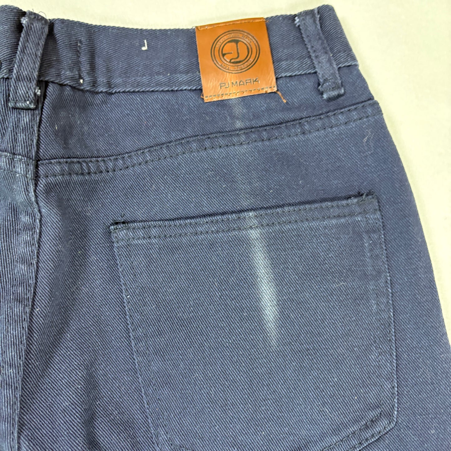 PJ Mark Jeans 32x32 Navy Blue Moto Biker Denim Taper Fit Ribbed Panels