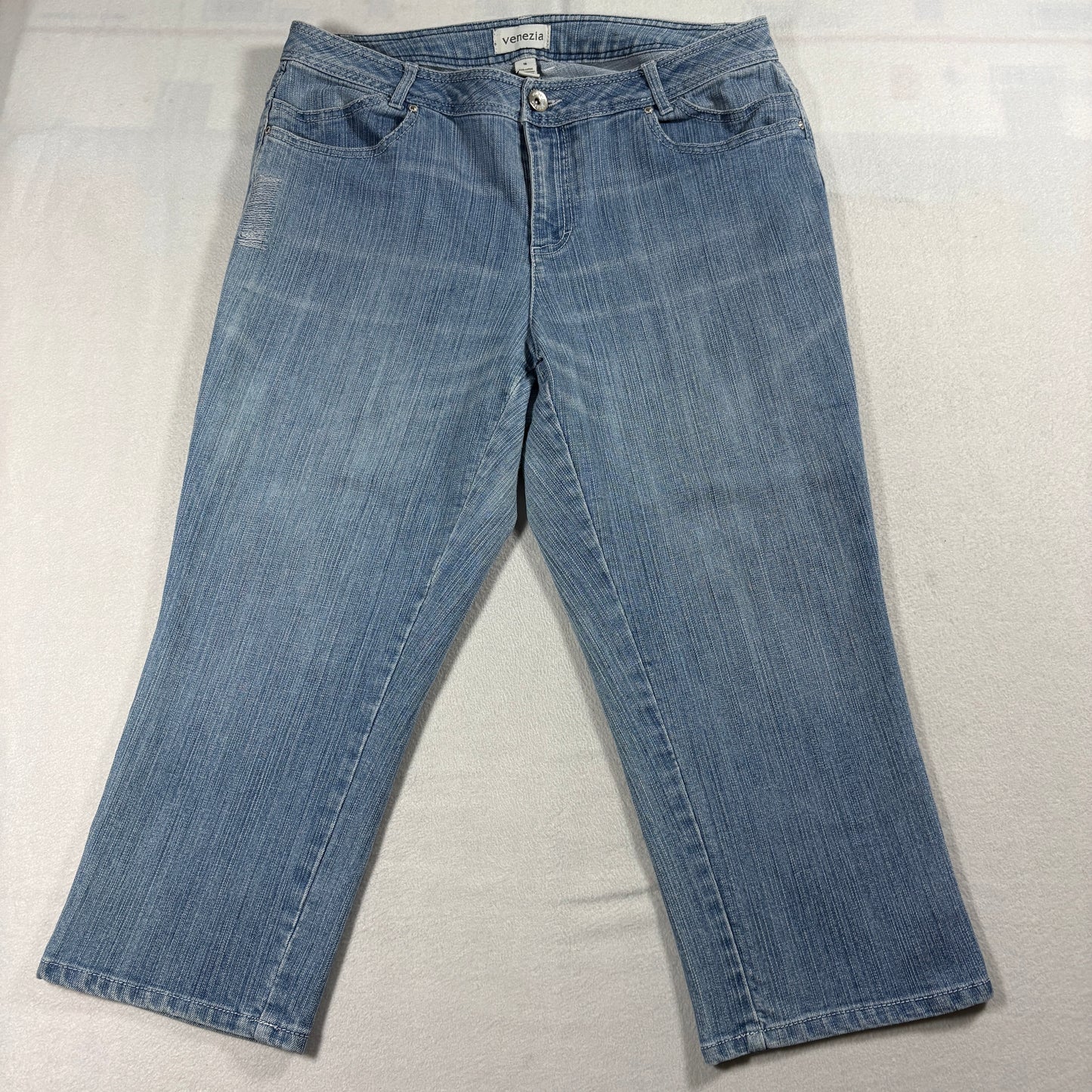 Venezia Jeans Womens 16 Light Wash Straight Leg Stretch Casual Mid Rise Plus Y2K Style