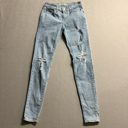 Levi's 711 Skinny Distressed Jeans Womens 25 Fits Like 25x28 Light Wash