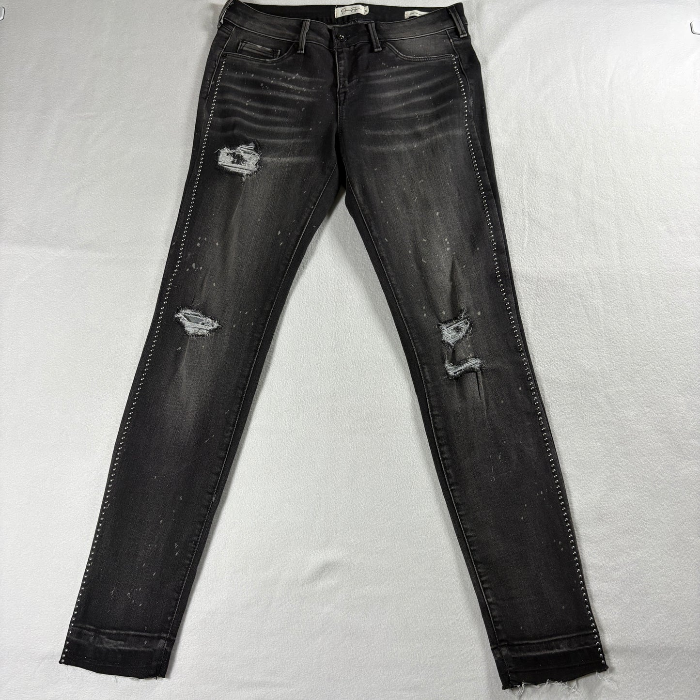 Jessica Simpson Kiss Me Super Skinny Womens 29 Black Studded Distressed Jeans Ed