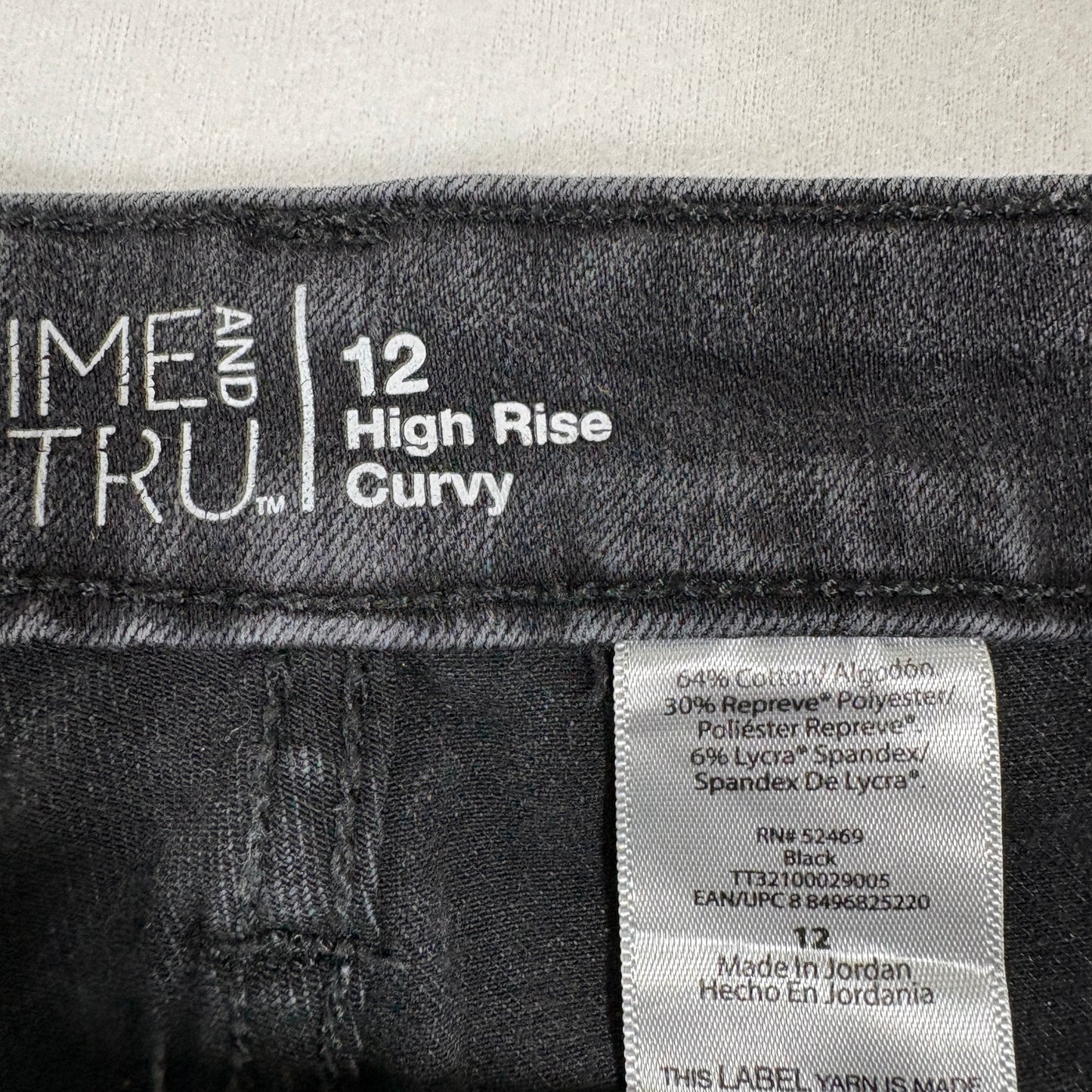 Time And Tru Womens Jeans 12 Black High Rise Curvy Skinny Stretch Denim Y2K Grunge