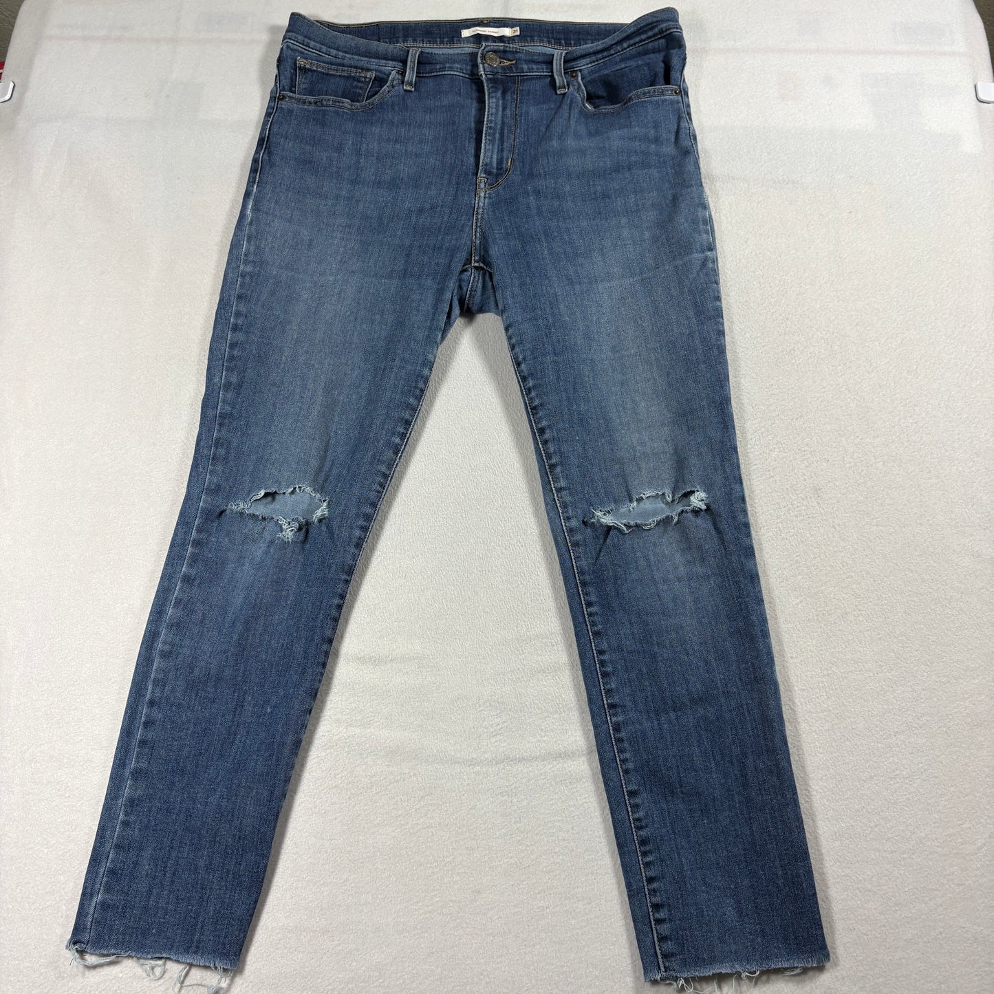 Levis Slimming Skinny Jeans Womens W31 Distressed Knees Raw Hem Stretch Casual Y2K Look