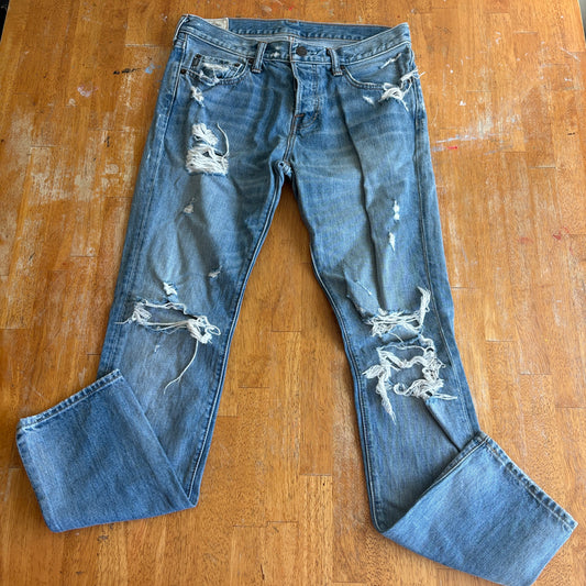 Distressed Skinny Jeans Y2K Abercrombie Fitch W32 L32 Fits Like 32X31 Blue