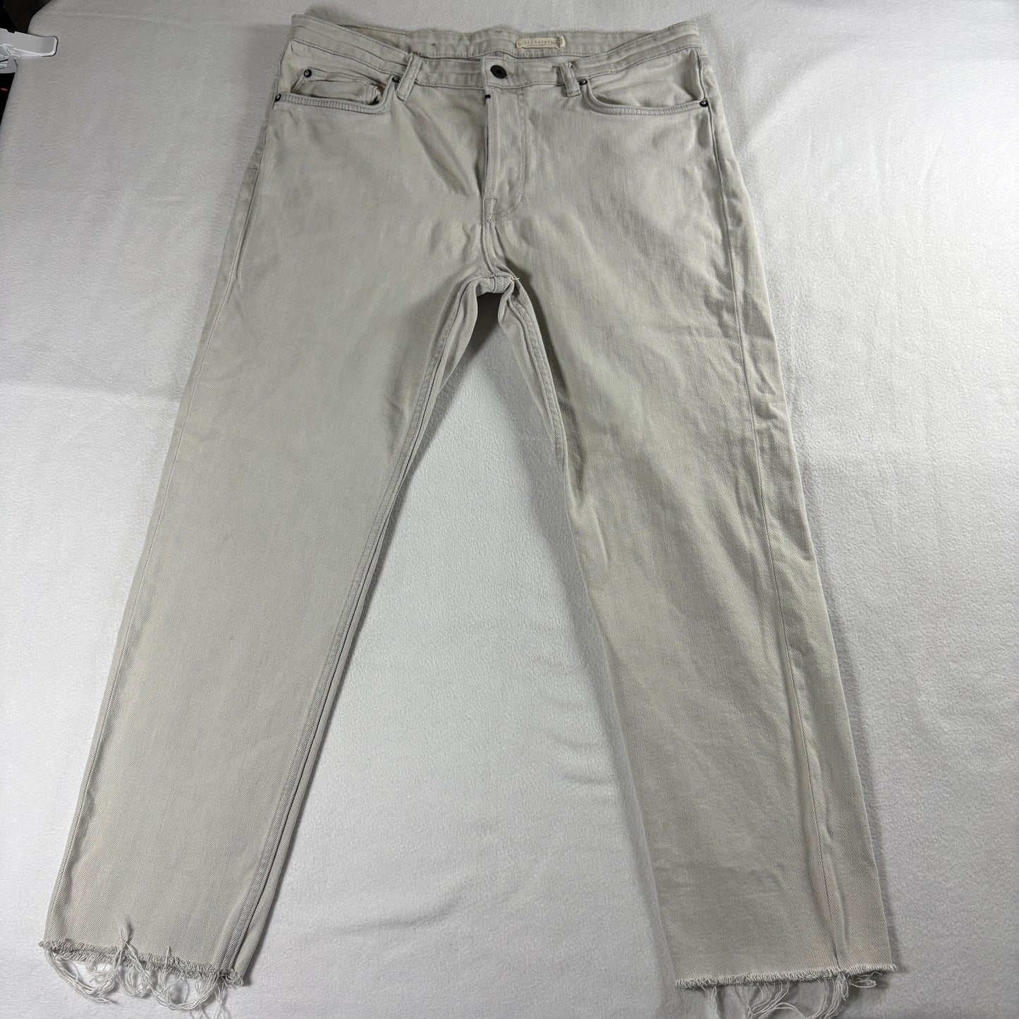 AllSaints Dean Mens 28 Grey Skinny Jeans Raw Hem Stretch Denim Casual Wear