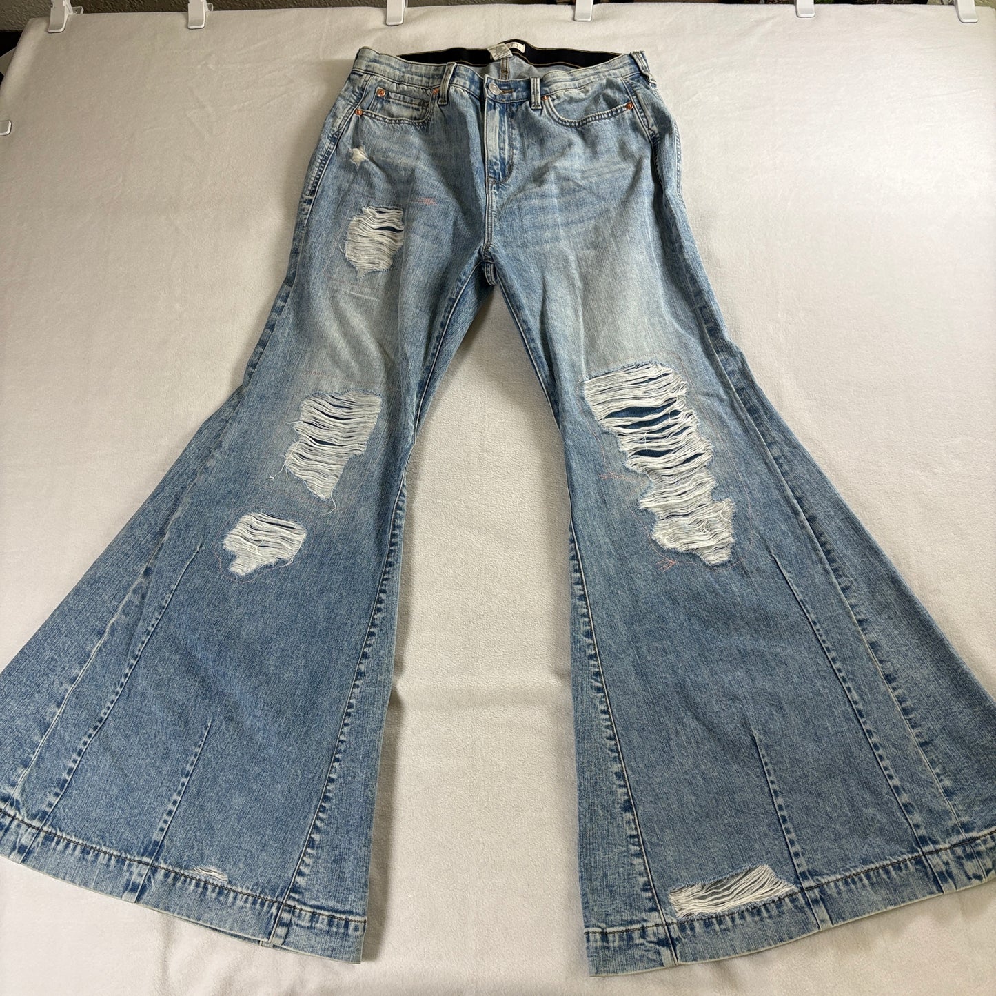 Distressed Flare Wide Leg Jeans Y2K Festival FESTI 12R Fits Like 32X32 Blue