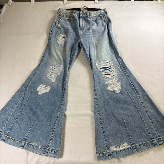 Distressed Flare Wide Leg Jeans Y2K Festival FESTI 12R Fits Like 32X32 Blue