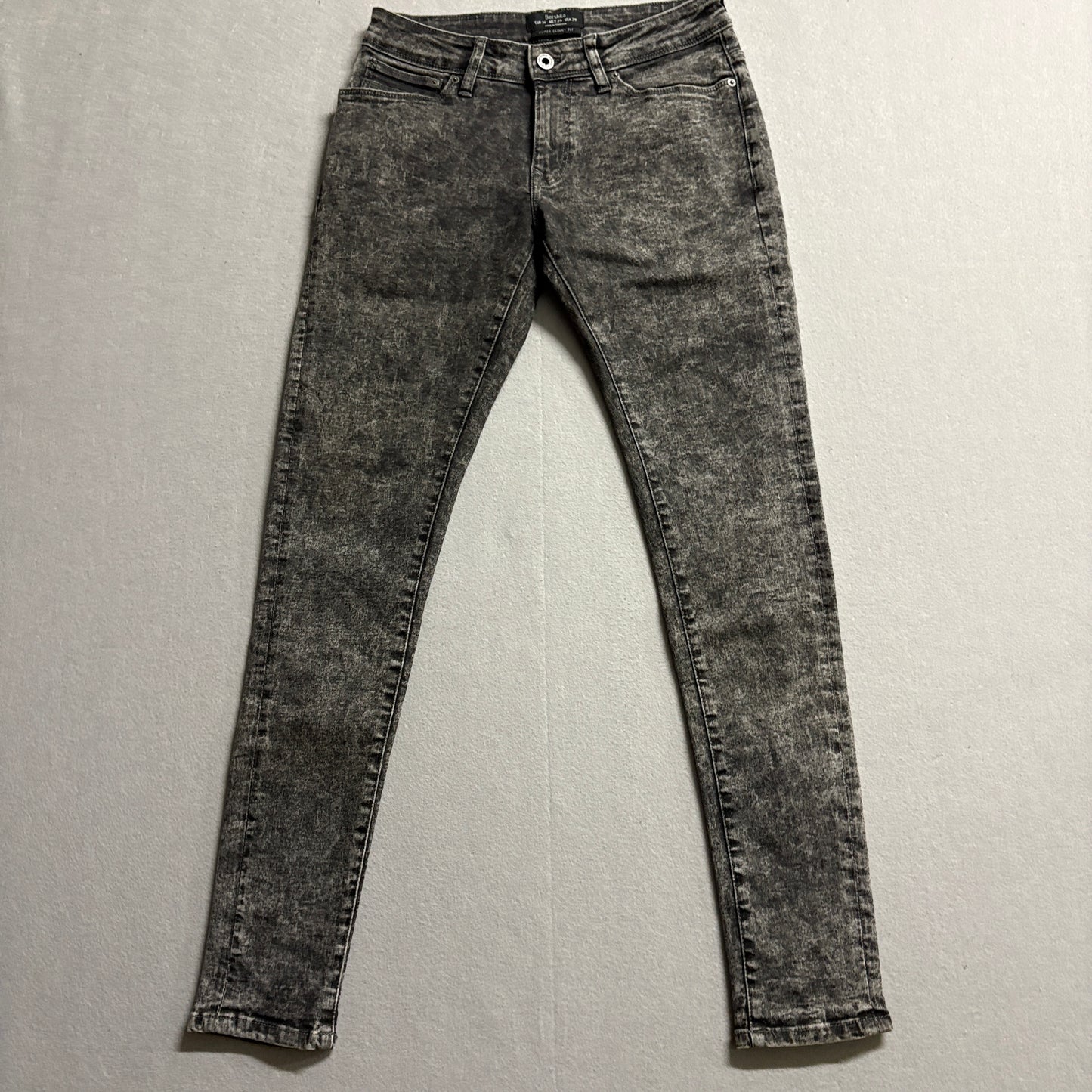 Bershka Super Skinny Jeans USA 28 Fits Like 28x30 Gray Acid Wash Y2K
