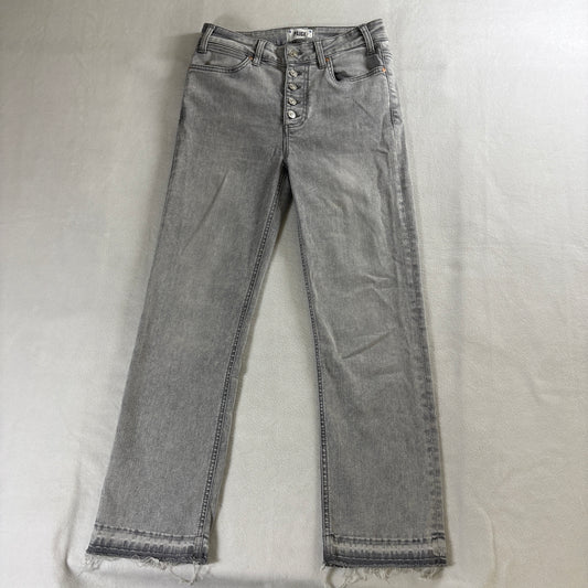 Cropped Straight Leg Jeans Button Fly Raw Hem Paige 27 Fits Like 27X26 Gray