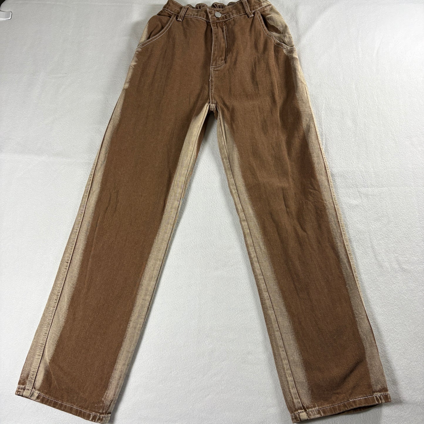 Happy Heart Brown Denim Pants Mens L Vintage Streetwear Y2K Skate Retro Grunge!