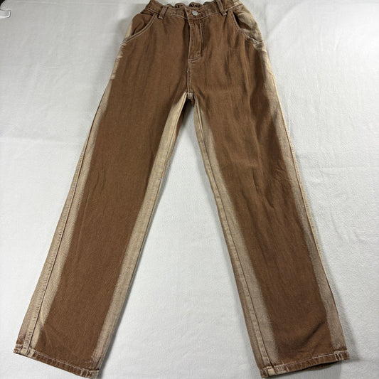 Happy Heart Brown Denim Pants Mens L Vintage Streetwear Y2K Skate Retro Grunge!