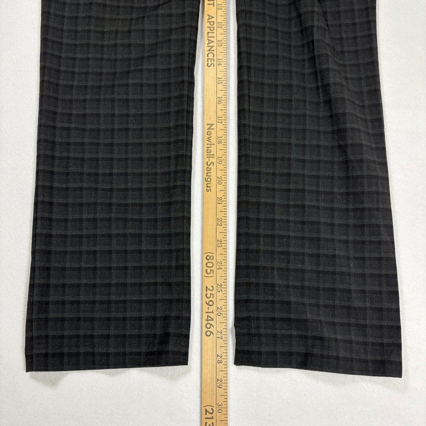 Kenneth Cole Reaction Pants 36x29 Gray Plaid Dress Slacks Flat Front Stretch