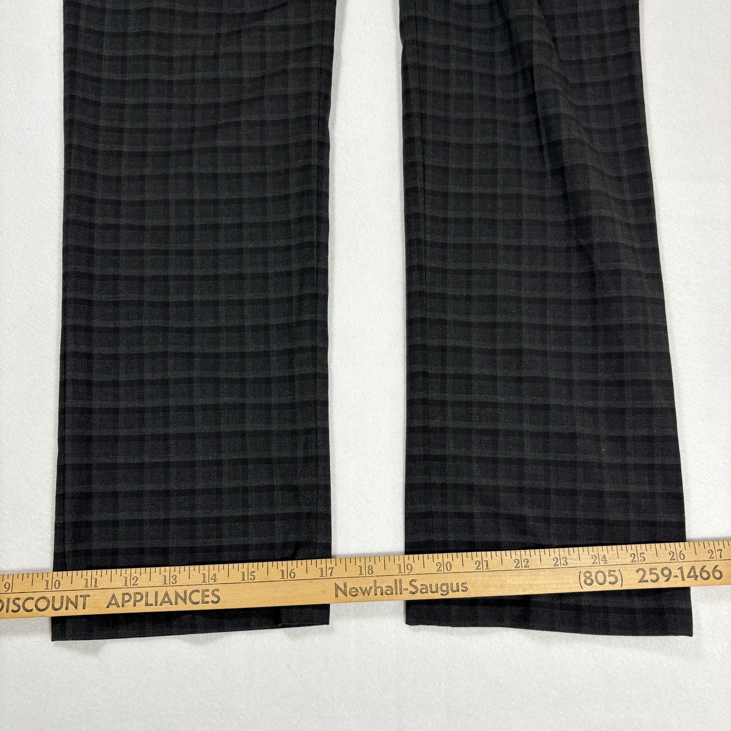 Kenneth Cole Reaction Pants 36x29 Gray Plaid Dress Slacks Flat Front Stretch