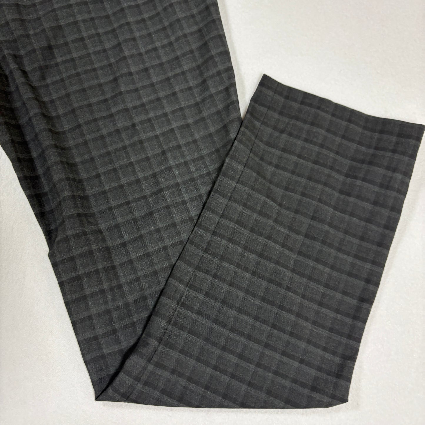 Kenneth Cole Reaction Pants 36x29 Gray Plaid Dress Slacks Flat Front Stretch