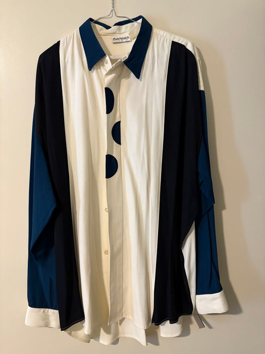 Vintage Bachrach Colorblock Button-Up Shirt – Retro 90s Blue Black White Long Sleeve Dress Shirt