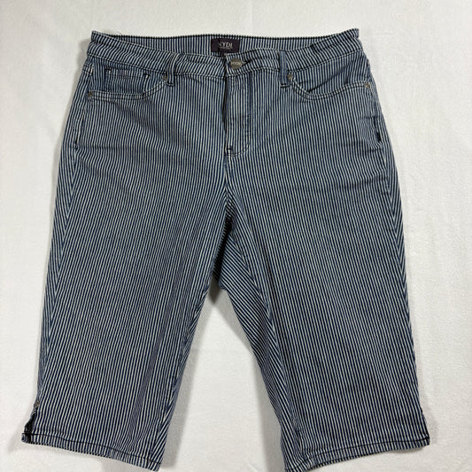 NYDJ Capri Jeans Womens 10 Blue White Stripe Stretch Pants Y2K Retro Casual Fit
