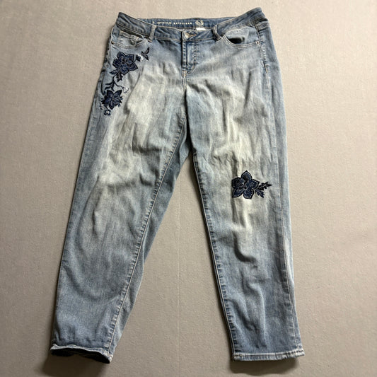 Y2K Embroidered Floral Jeans Womens 16 Fits Like 33x25 Light Wash Mom