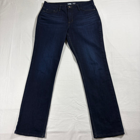 Lee Straight Leg Jeans Womens 14 Long Dark Blue Regular Fit Mid Rise Classic Denim