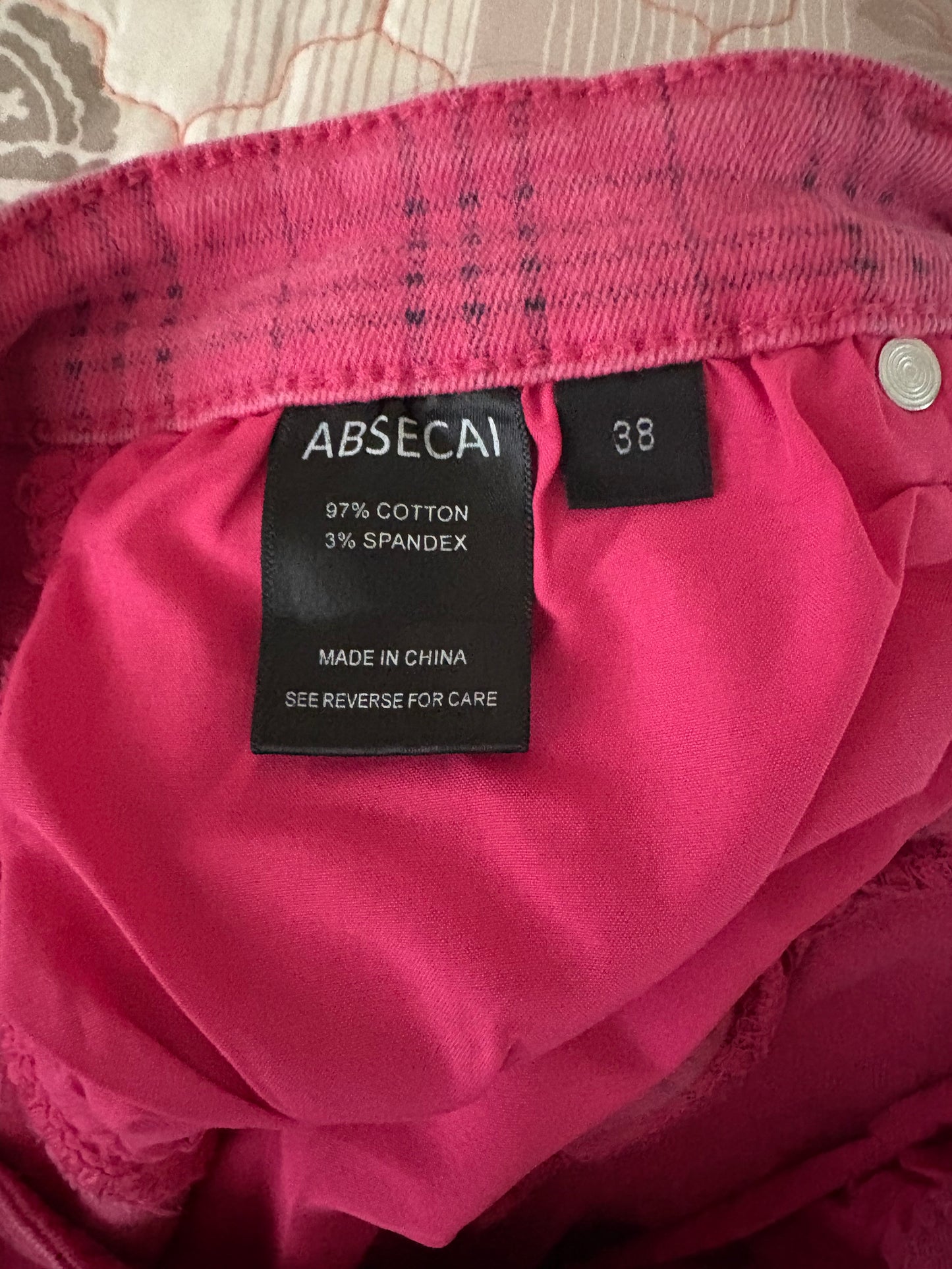 Vintage ABSECAI Pink Plaid Pants - Size 38 - Stretch Cotton Skinny Fit