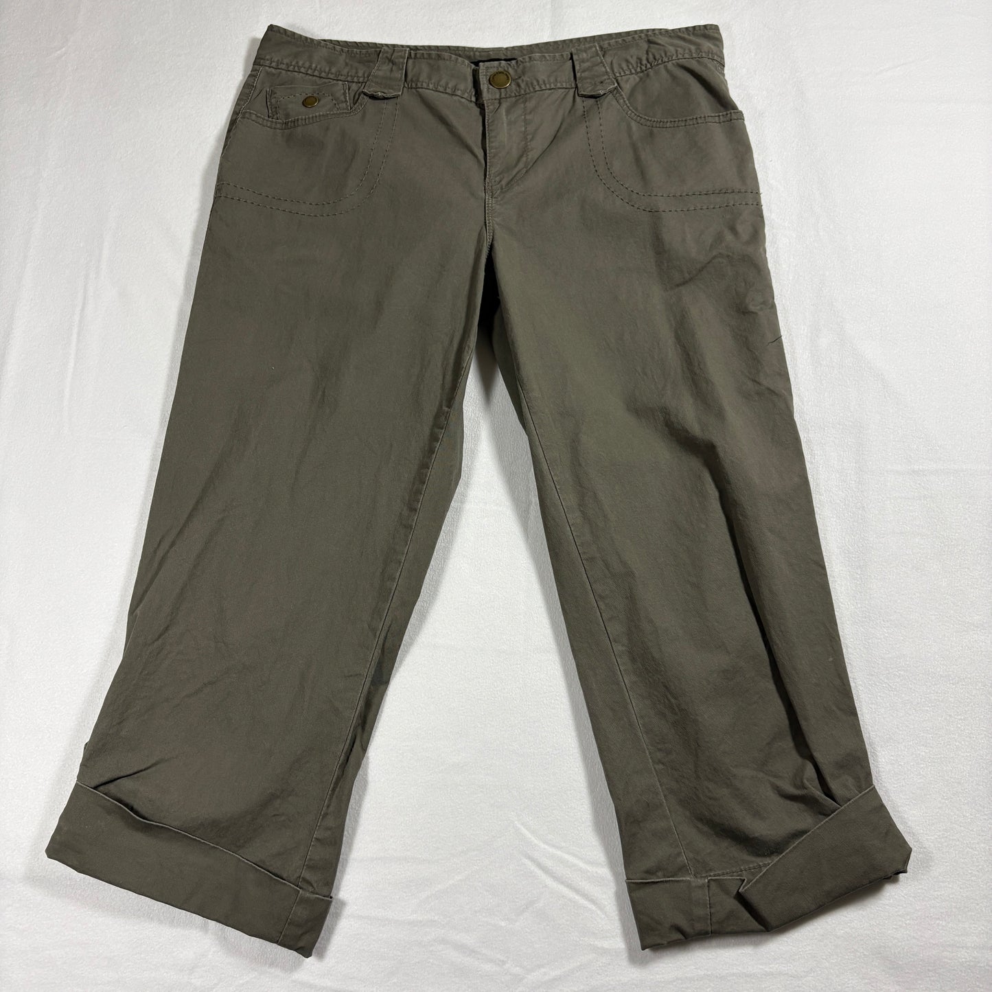Calvin Klein Pants Womens 14 Khaki Cargo Casual Relaxed Fit Cropped Y2K Style