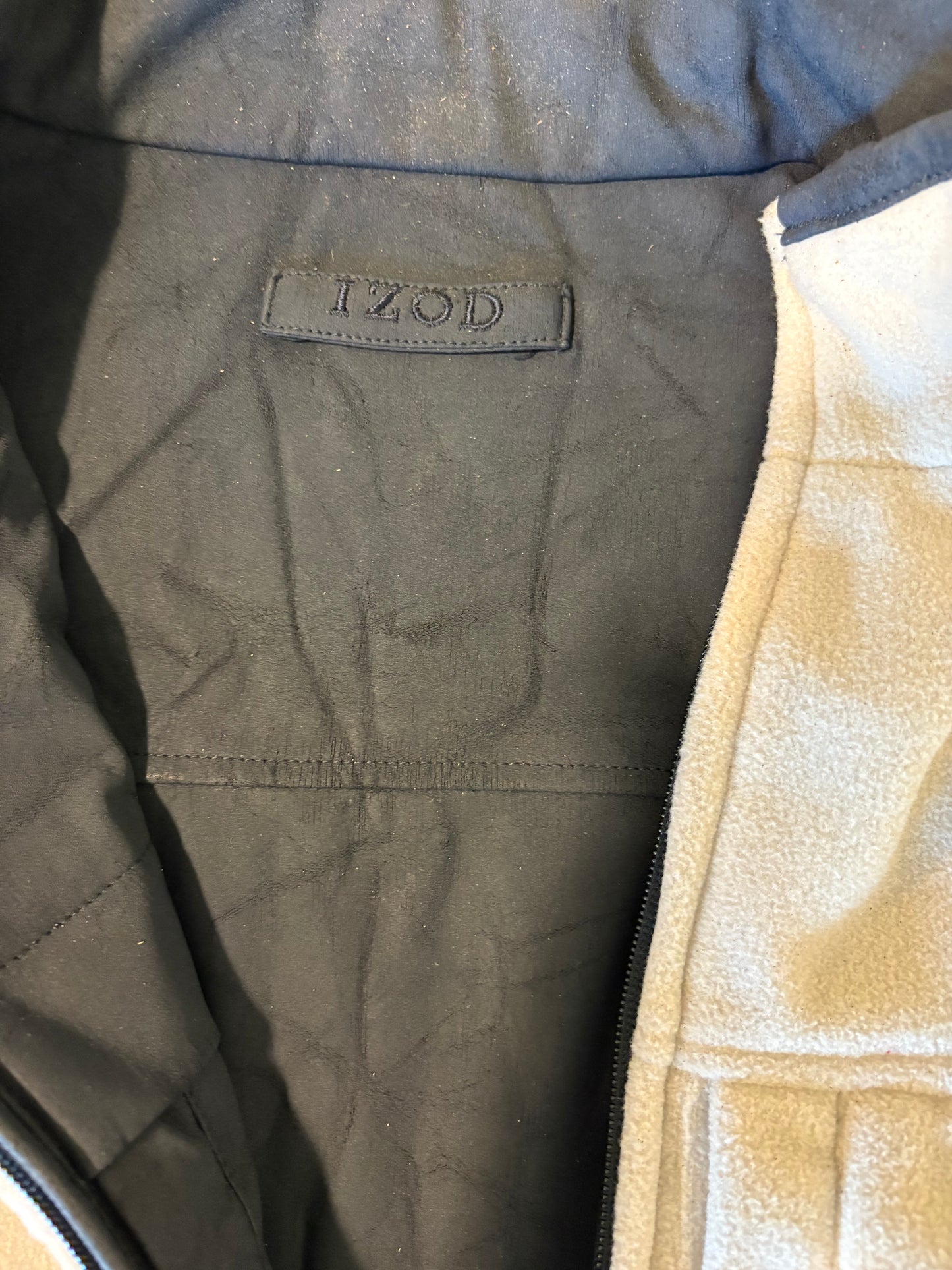 IZOD Men’s Fleece Vest Beige Black Size L Compass Zip Outdoor Hiking Layer Softshell
