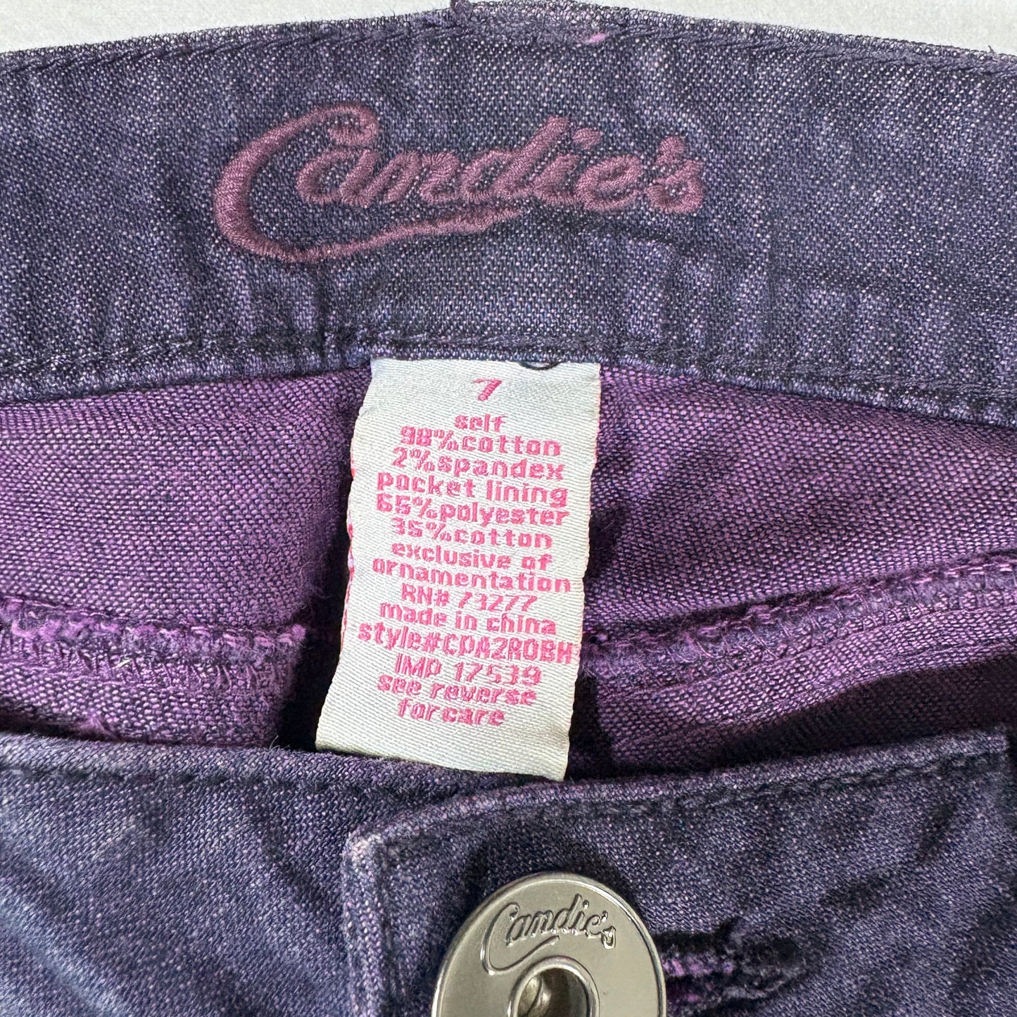 Candies Womens Jeans Size 7 Purple Skinny Stretch Denim Y2K 90s Vintage Grunge
