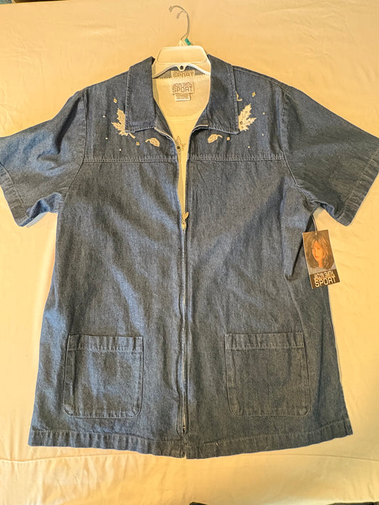 Jaclyn Smith Sport Denim Jacket Shirt Women's Size Large NWT Embellished Tee Attached